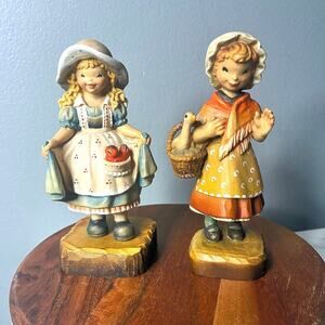 Vintage ANRI Club Ferrandiz Wooden Figurines – Italian Hand Carved Pair